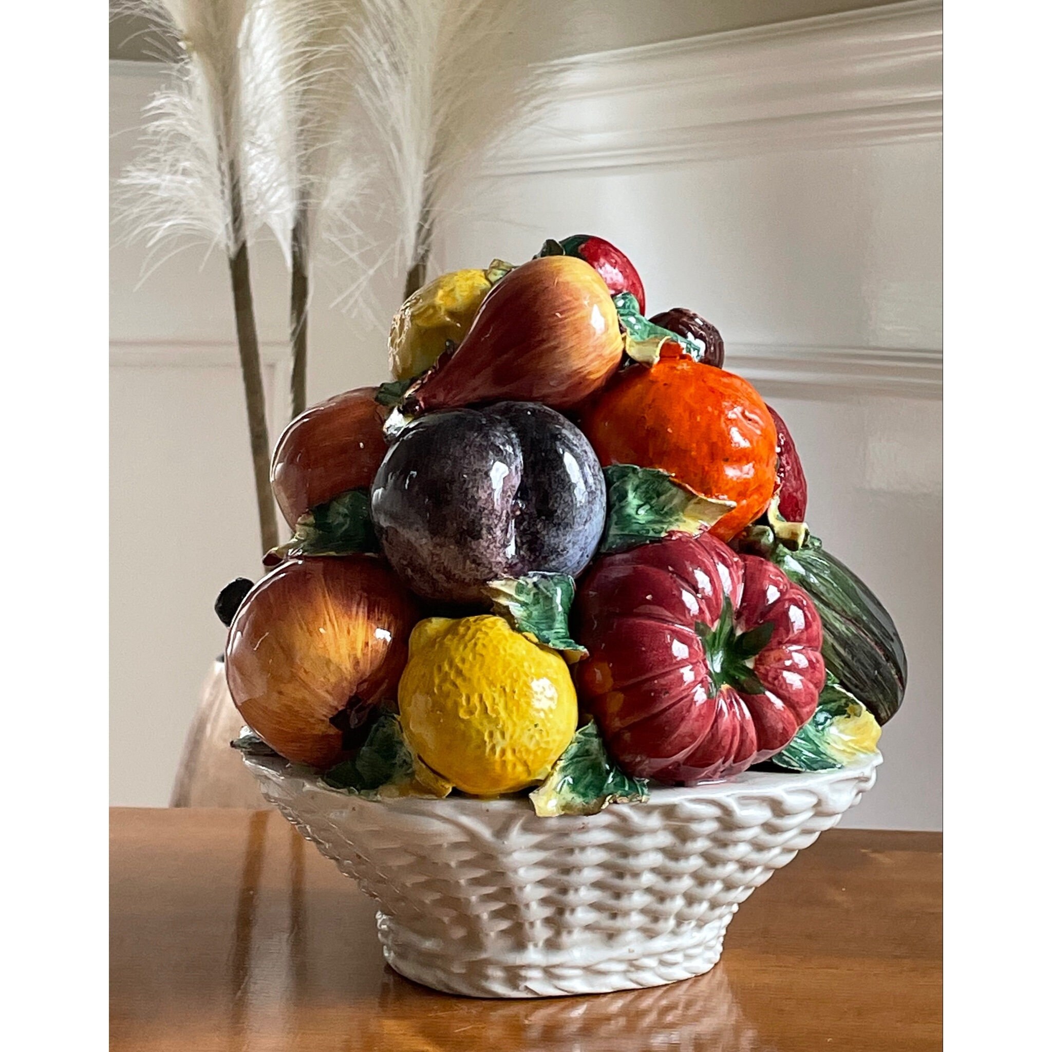 Vintage ＊ gem fruits ＆ vegetable Vintage Italian Majolica Fruit Basket in Pottery Sculpture