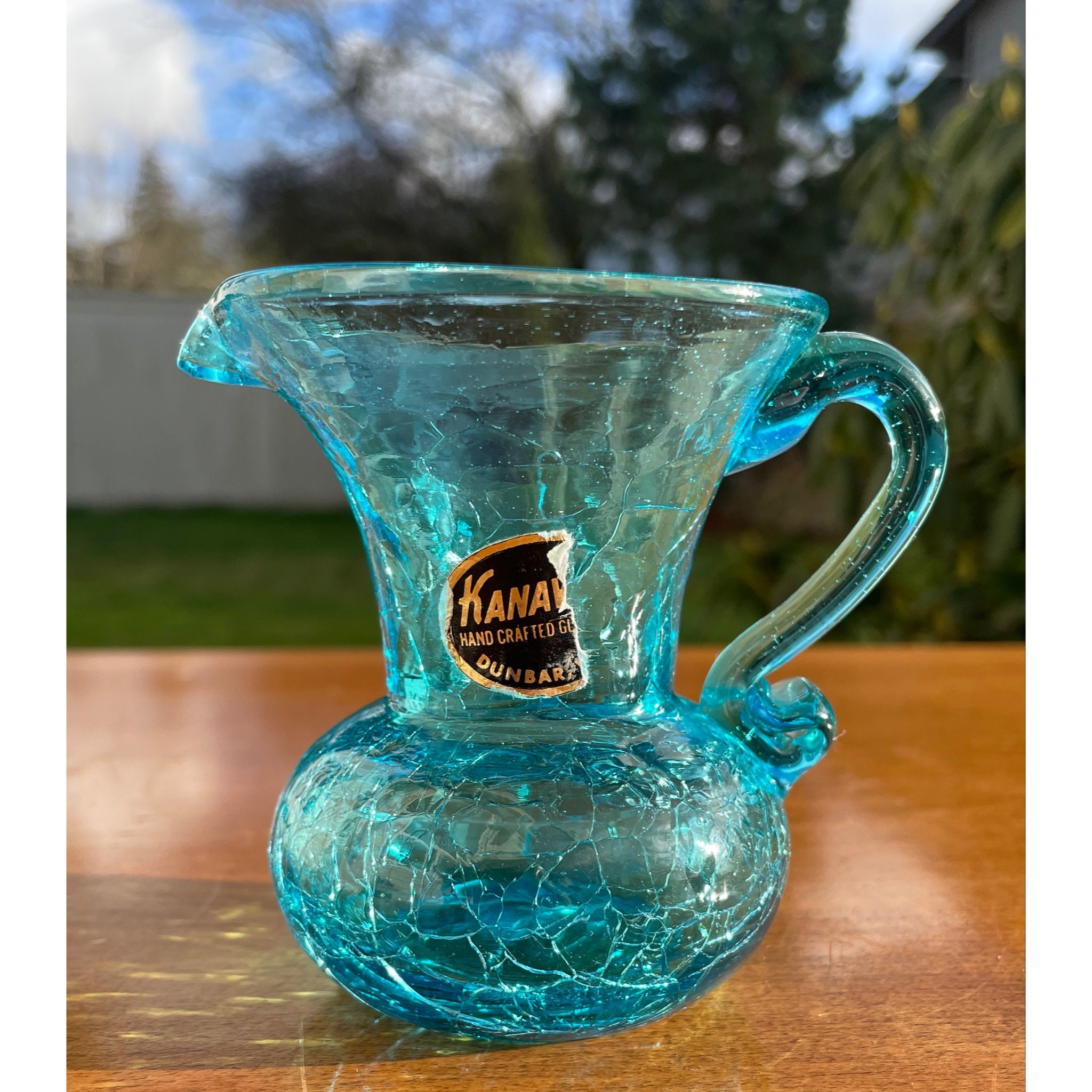 1950s Vintage Hand-Blown Small Glass Pitcher With Applied Handle