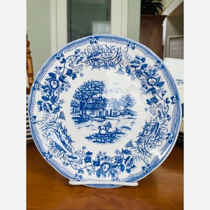 Vintage Italian Ironstone Tableware Patented Design Blue White Underglaze Salad Plate (Set of 3) Made in Italy