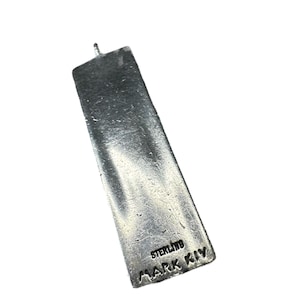 Vintage Sterling Silver Rectangle Pendent - MARK XIV Hallmark Dog Tag Ingot Style Bar Pendent 23 grams Real Sterling Silver