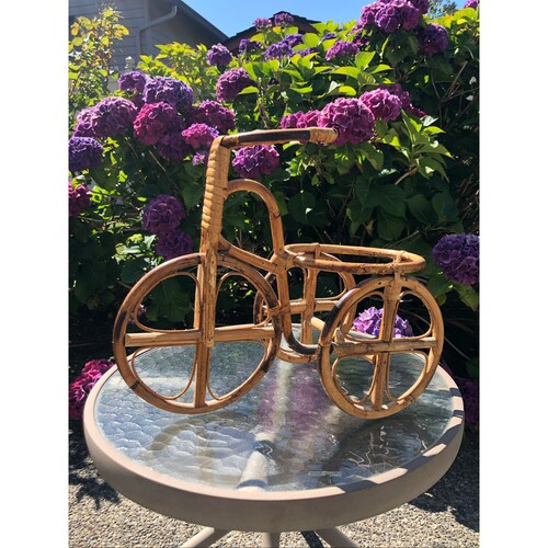 Shops Vintage 1970s Bamboo Rattan Basket Bike Plant Holder Indoor Planter
