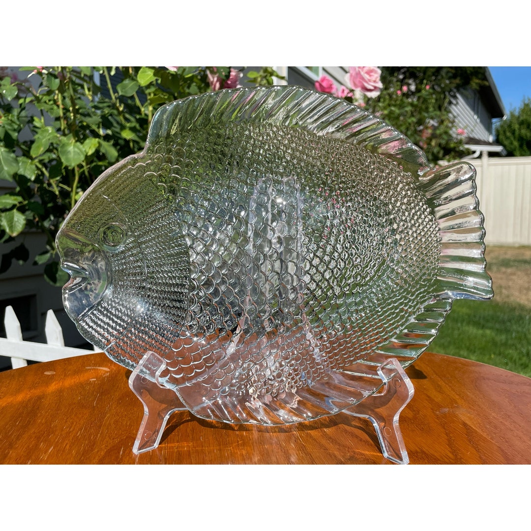PASABAHCE Turkish Glass Fish Plate Nautical Marine Plate Sushi Dish