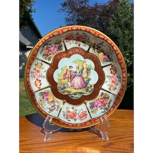 Vintage (1971) Daher Decorated Wear Round Tin Bowl Platter Romantic Courtship Scene/Home Decorative Tray/Tin Table Tray MADE IN ENGLAND