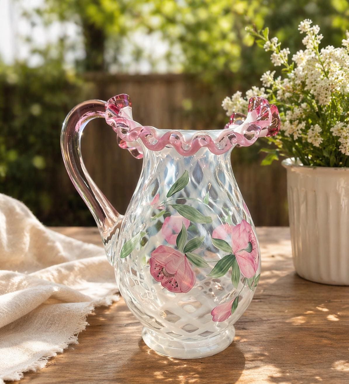 Fenton Art Glass ピンクガラス製ピッチャー 17cm Fenton Art Glass ピンクガラス製ピッチャー 17cm Fenton Art Glass