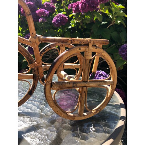 Shops Vintage 1970s Bamboo Rattan Basket Bike Plant Holder Indoor Planter