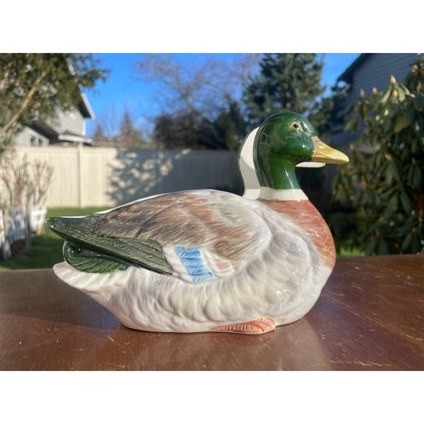 Vintage 1980s Hand Crafted Glazed Ceramic Mallard Duck Kitchen Table Napkin Holder Handcrafted by OTAGIRI Crafted In Japan Original Label