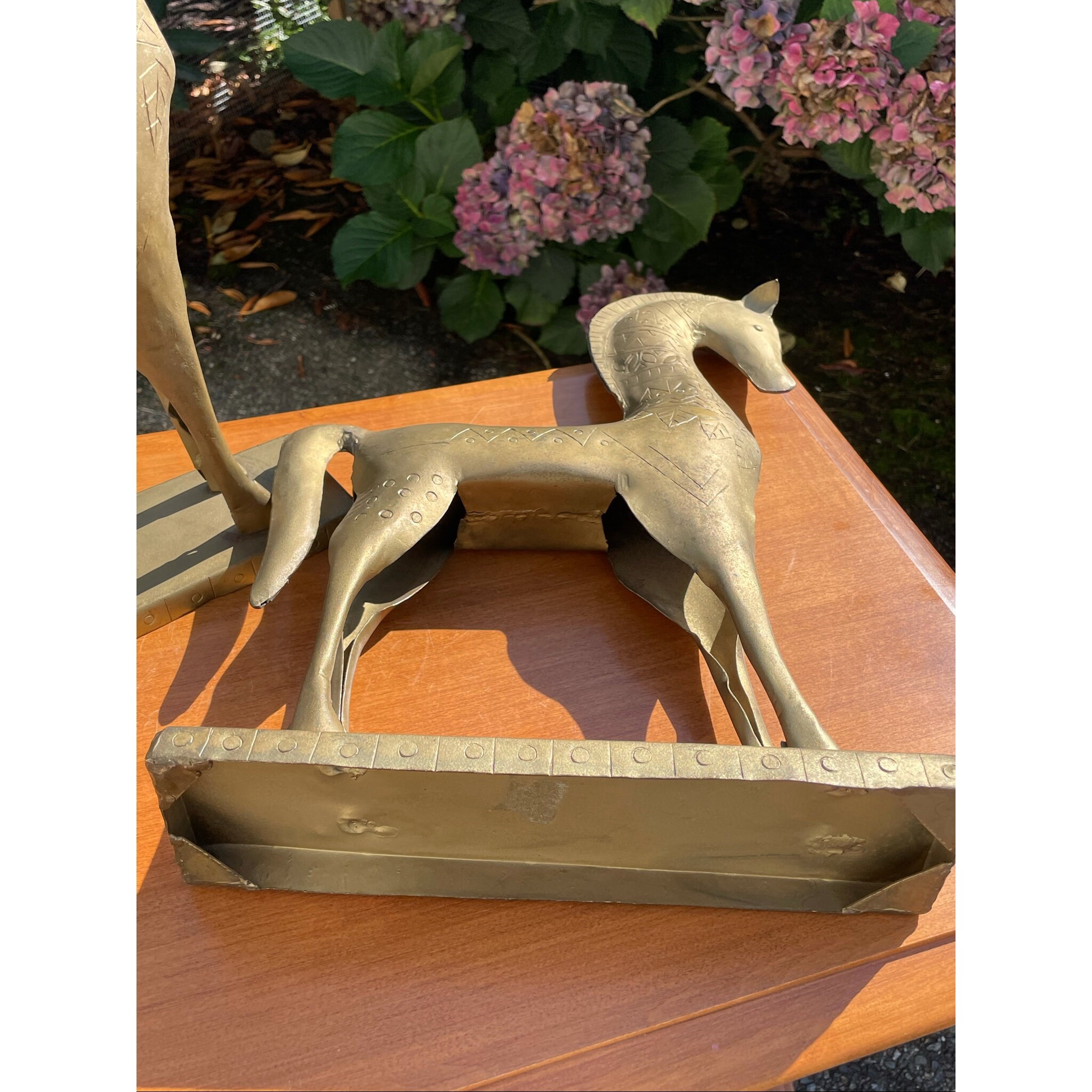 Vintage Decorative Etched Bronze Metal Horse Table Shelf