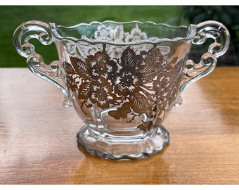 Vintage Blossom Time Sterling Silver Overlay Open Sugar Dish w/Double Handles by Silver City Company
