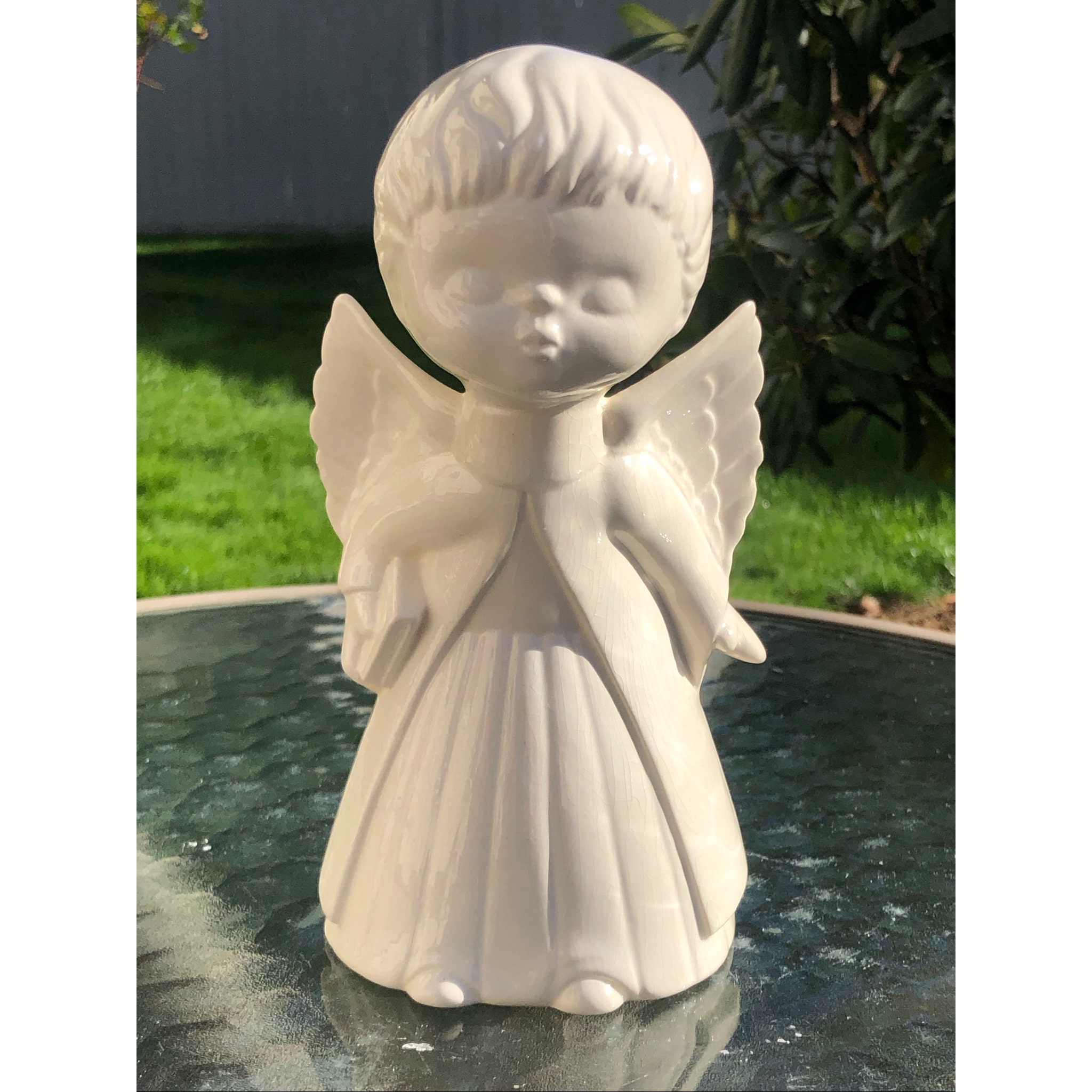Off White Vintage Angel Figurine Spiritual Holy Statue 7" Tall