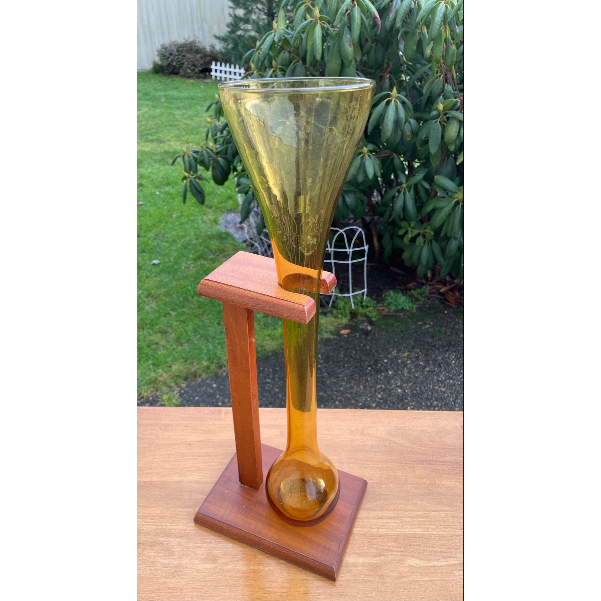 Vintage Half Yard of Ale Amber Glass With Wooden Stand - Etsy