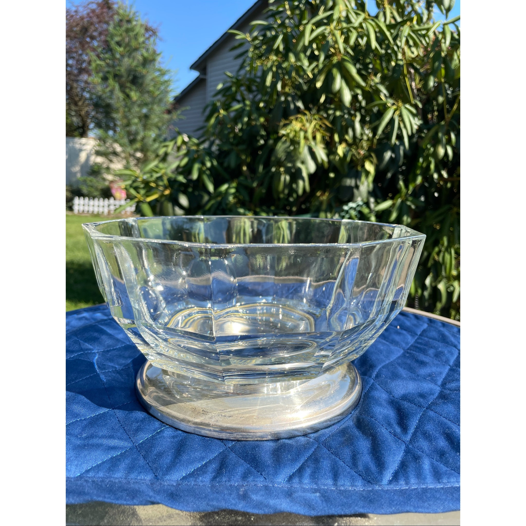 Vintage Clear Folded 6 sided Large Glass Salad Fruit Bowl