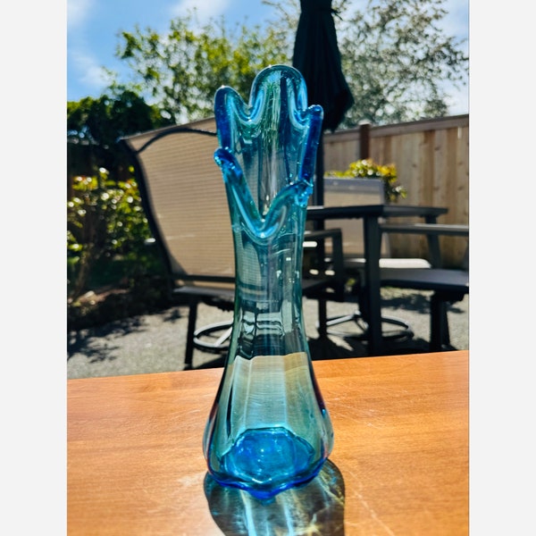 Vintage 1960s Bluenique Swung Glass Vase Blue Swung Vase MCM Sculptural Five Finger Art Glass Vase Retro Projection Glass Vase Decor