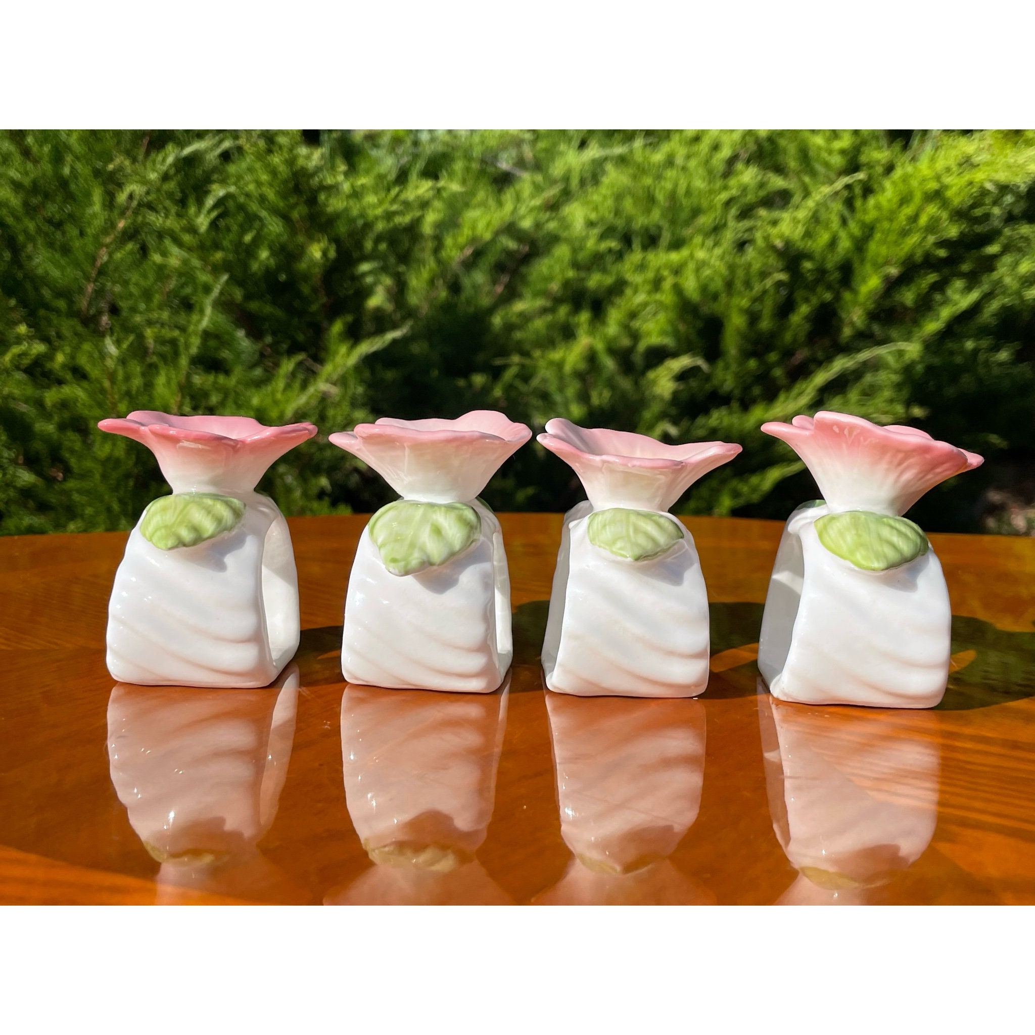 Pink Flower Napkin Rings Holders Millard Lister Sales Limited Vintage Porcelain Romantic Patio Home Decor Dinner Party