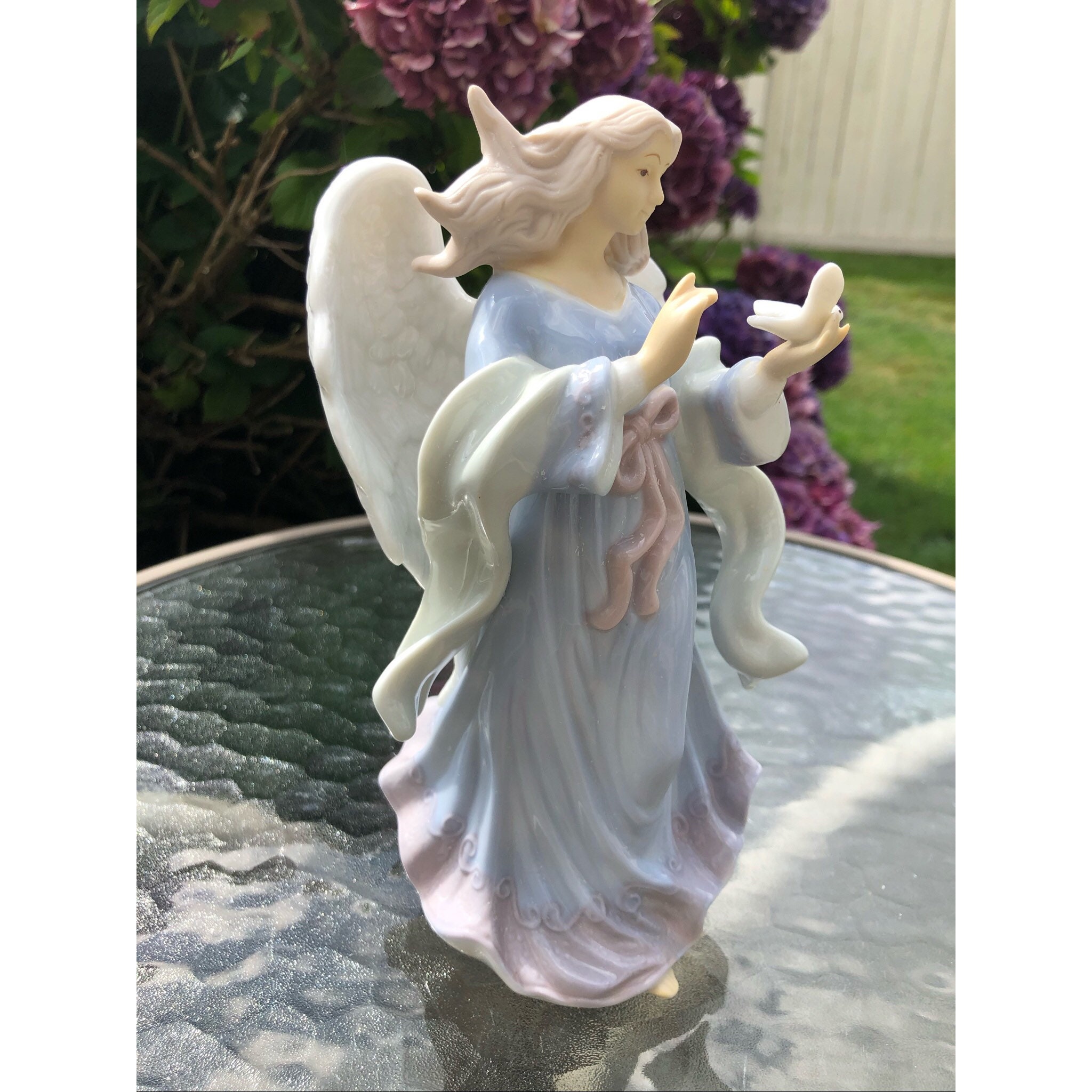 Vintage Porcelain Angel Figurine Holding A Dove Angel Wings Flowing Dress  Flowing Hair 8 by Mariannes Porcelain -  Israel