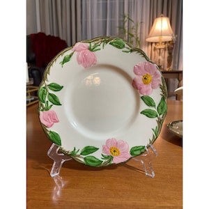 Vintage Franciscan Dinnerware Hand Decorated Pottery Desert Rose Pattern Set of 2 Saucer Plates Made In California Back-Stamped