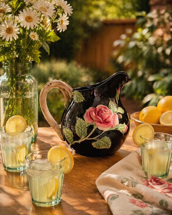 水差し　ヴィンテージ品 / フィッツアンドフロイド Fitz and Floyd Vintage Fitz & Floyd Pitcher, 1987 Hand-painted Floral Ceramic - Etsy