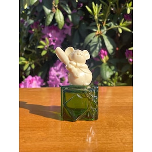 Vintage Charisma Green Glass Cologne FULL Bottle Adorable Ivory Mouse with Calligraphy Pen On Gift Box 1 oz. Vintage Vanity by Avon New York