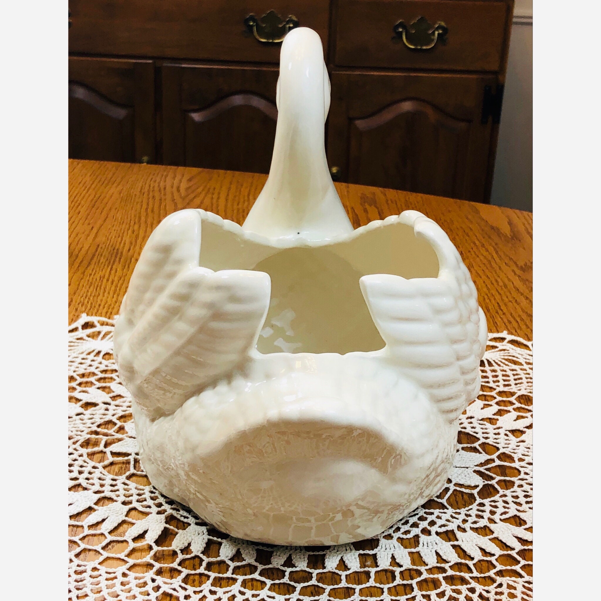 Schöne Vintage große glasierte Keramik weiß Schwan Vase/Indoor | Etsy