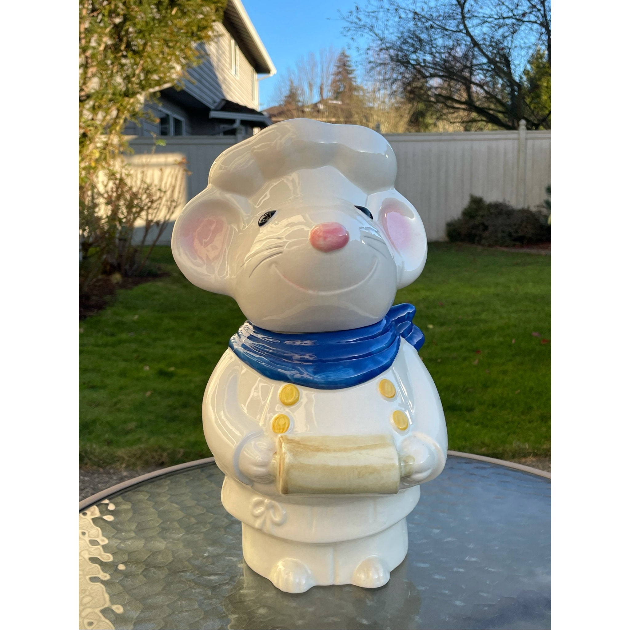 Metlox Happy Chef Pierre Mouse Holding Rolling Pin Vintage Lidded