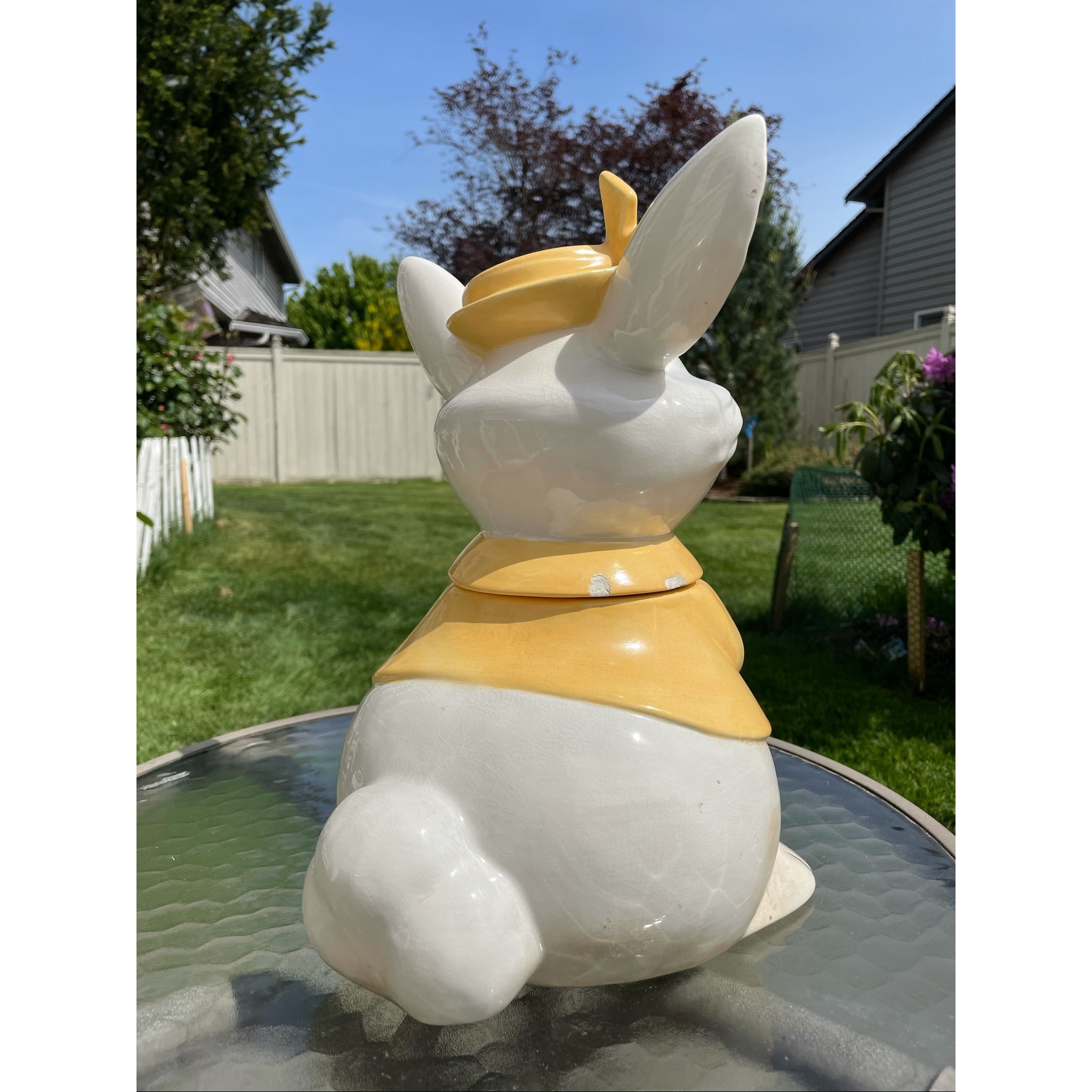 Vintage 1950s Yellow Jacket Bunny Rabbit Holding Cookie Smiling