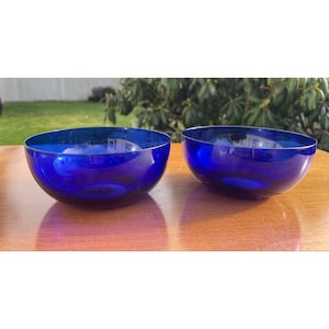 Mid Century Set of 2 Holmegaard Thin Blue Glass Bowls by Per Lütken, Denmark