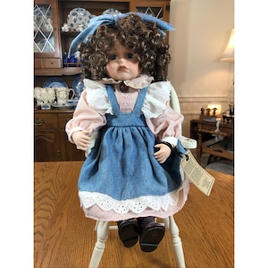 Vintage The Boyds Bears Collection TBC 98 &quot;Laura&quot; #2855/12000 Porcelain/Fabric Pouting Face/Teardrops Long Hair Doll Cottagecore 16&quot;