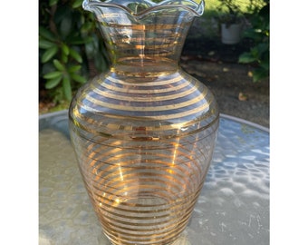 Vintage Style Glass Vase with Gold Spiral Pattern/Home Decor/Glass Flower Vase 8 1/2" Tall