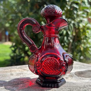 Avon Cape Cod Ruby Red Glass Cruet with Stopper – Vintage 1876 Collection