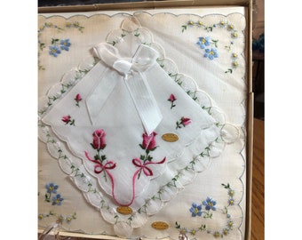 Vintage Old Swiss 100% Cotton Embroidered Handkerchiefs Hand