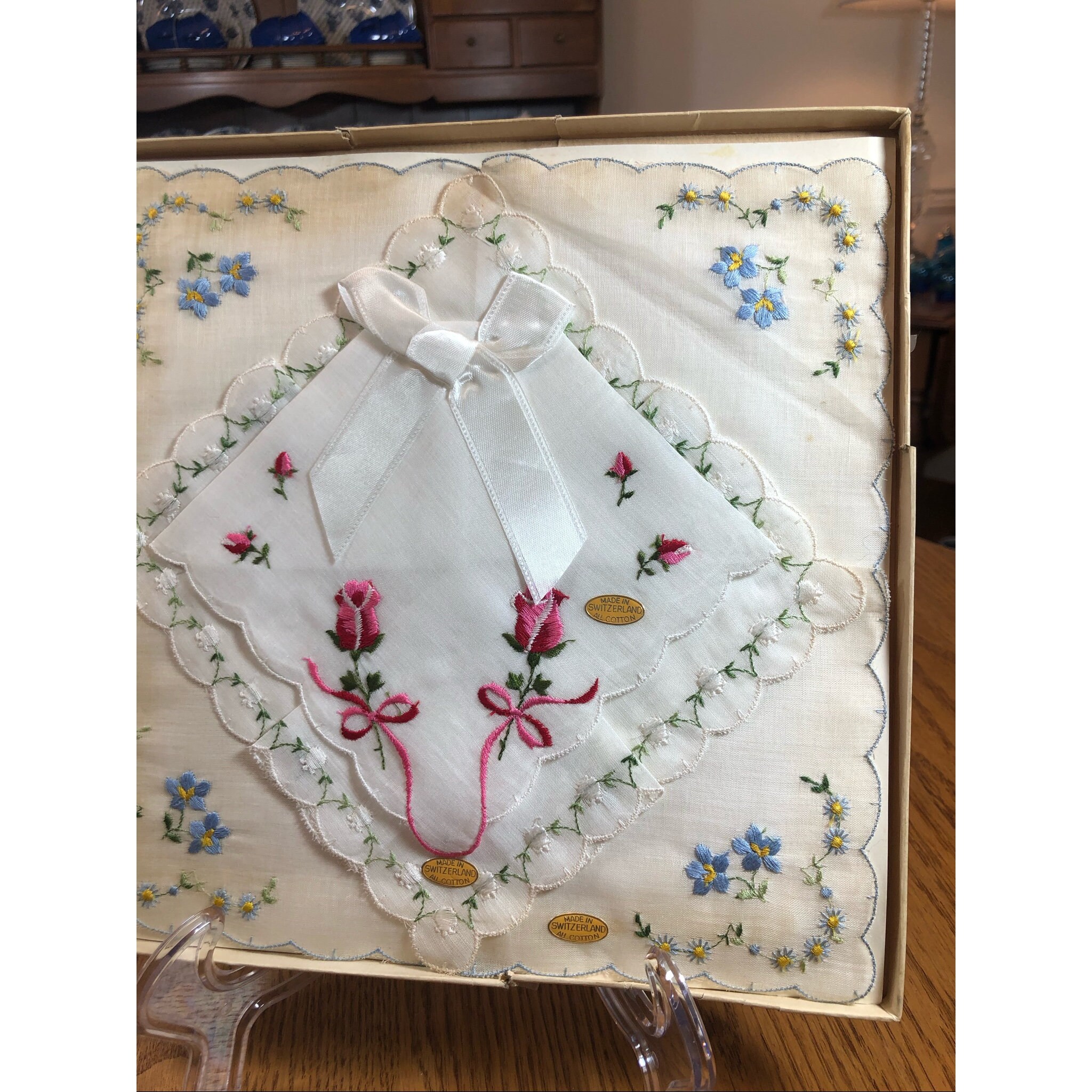 小物 1900s Hand Embroidery Handkerchief Vintage Old Swiss 100% Cotton Embroidered Handkerchiefs Hand