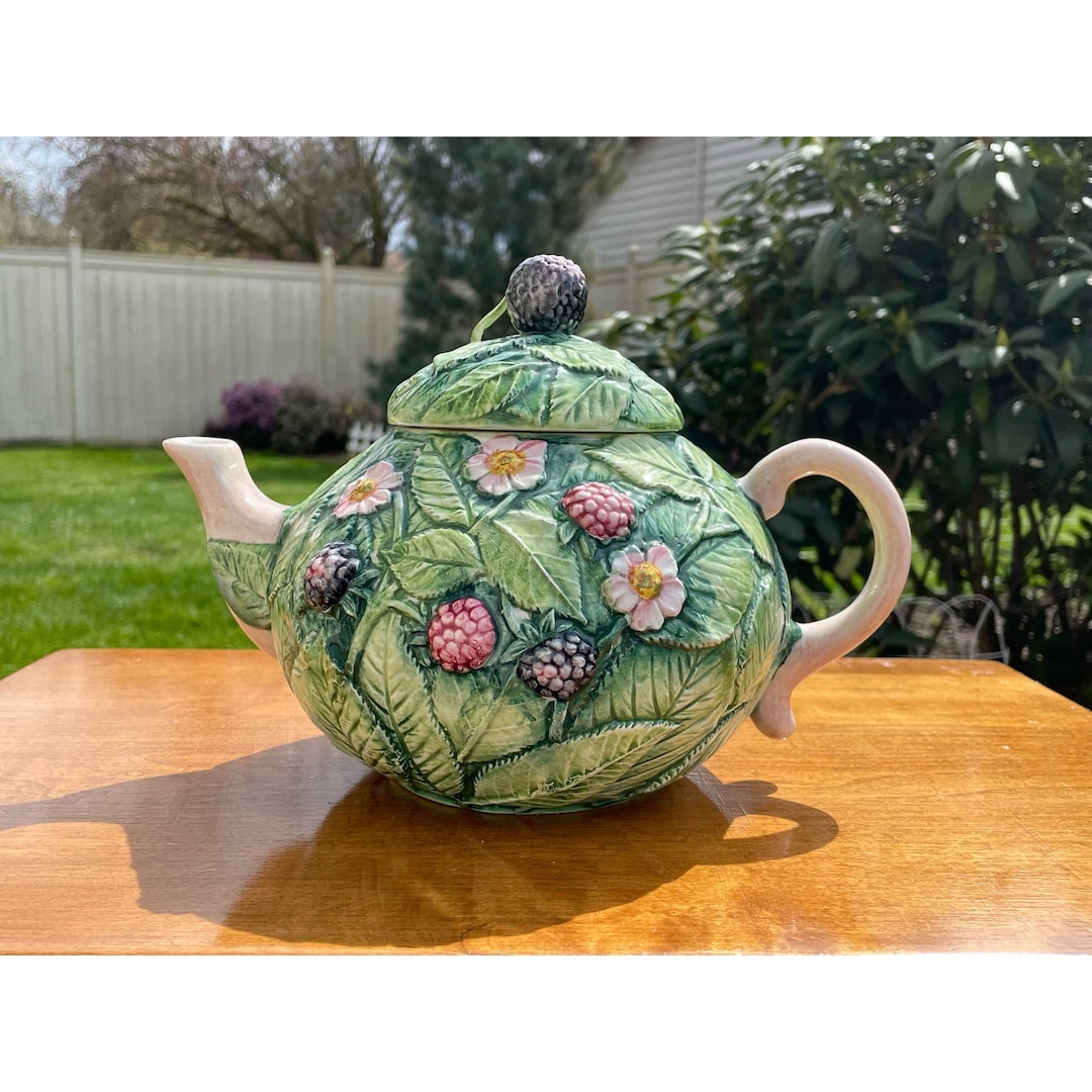 Vintage Teapot Made in Italy for Crabtree & Evelyn London Hand Made Majolica Flowers