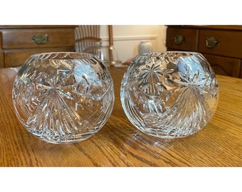 Vintage Fifth Avenue Crystal  Clear Atrium Mouthblown Handcut Lead Crystal Mouth Blown 5" Rose Bowl Candle Vase Made In Poland (Set of 2)