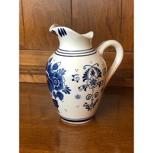 Vintage Delft Blue BOLS 28-6903G Hand Painted Ceramic Jug Made In Holland 6 1/2&quot; Tall