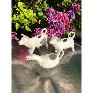 Mid Century Pillivuyt Made In France White Porcelain Cow/Bull/Duck Creamers MINT CONDITION