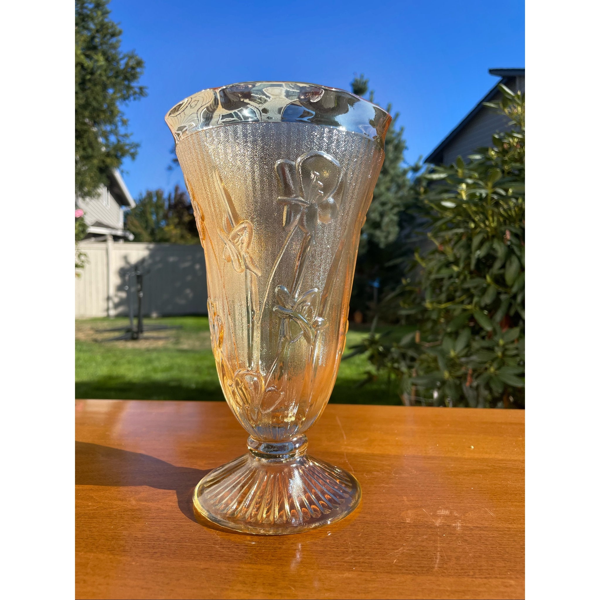 Vintage 1930s Iris and Herringbone Pattern Iridescent 9