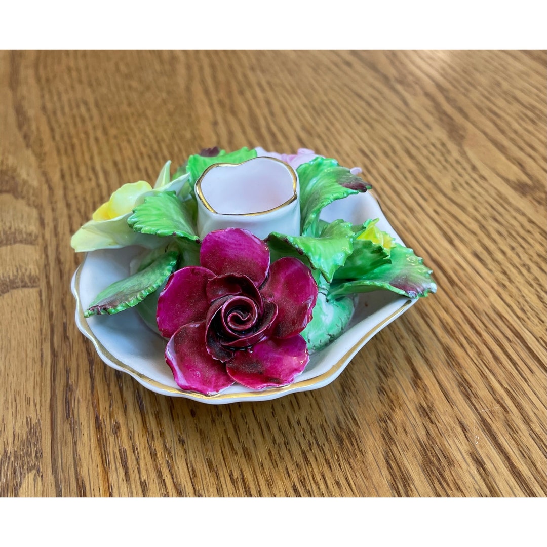 Best Bone Denton China Candlestick Holder Pale Pink Capodimonte Flower