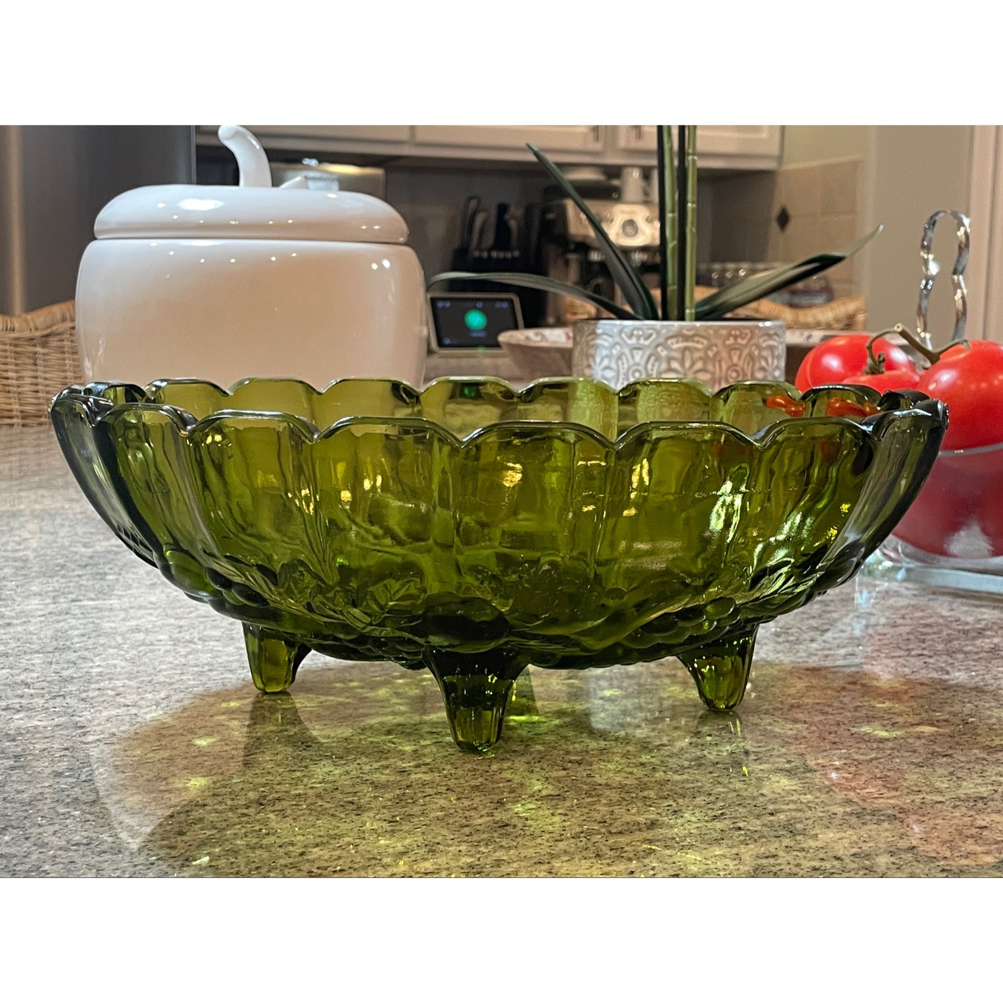 Vintage Green Glass Apple Shaped Fruit or Salad Bowl Set - 14