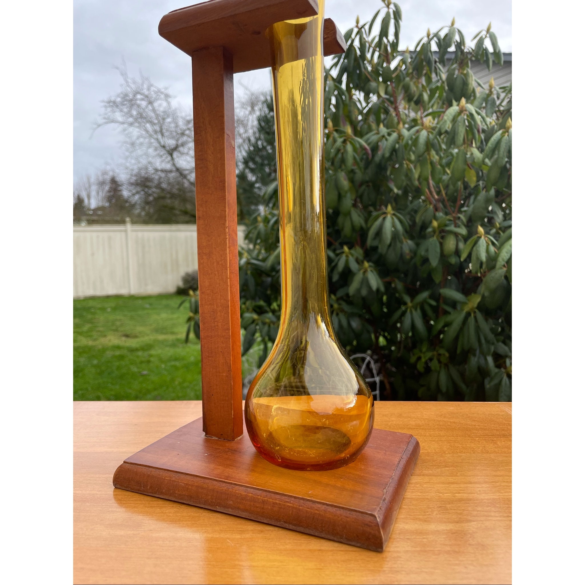 Vintage Half Yard of Ale Amber Glass With Wooden Stand - Etsy