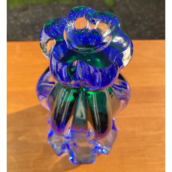 Royal Gallery Blue Green Ombre on Clear Heavy Glass Showpiece