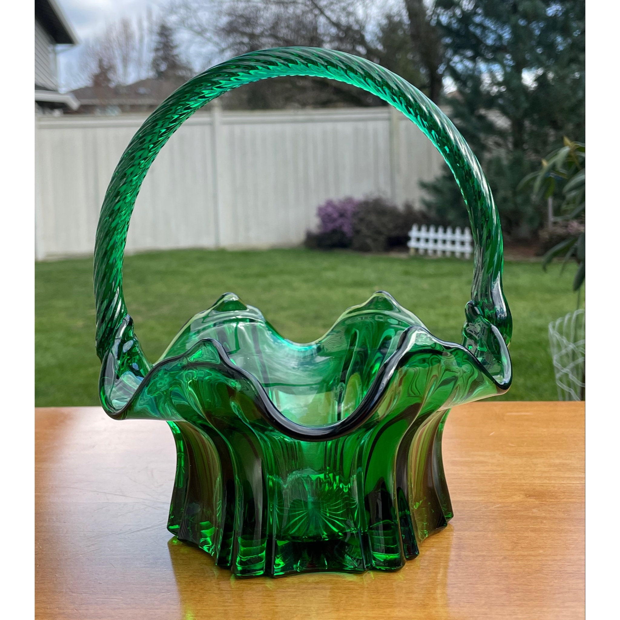 フェントン アンティークantique エメラルドグリーンバスケット アメリカ フェントン アンティークantique エメラルドグリーンバスケット