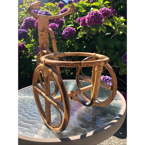 Shops Vintage 1970s Bamboo Rattan Basket Bike Plant Holder Indoor Planter
