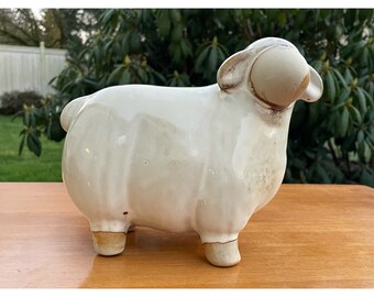 Vintage Glazed Ceramic Standing Sheep Statue