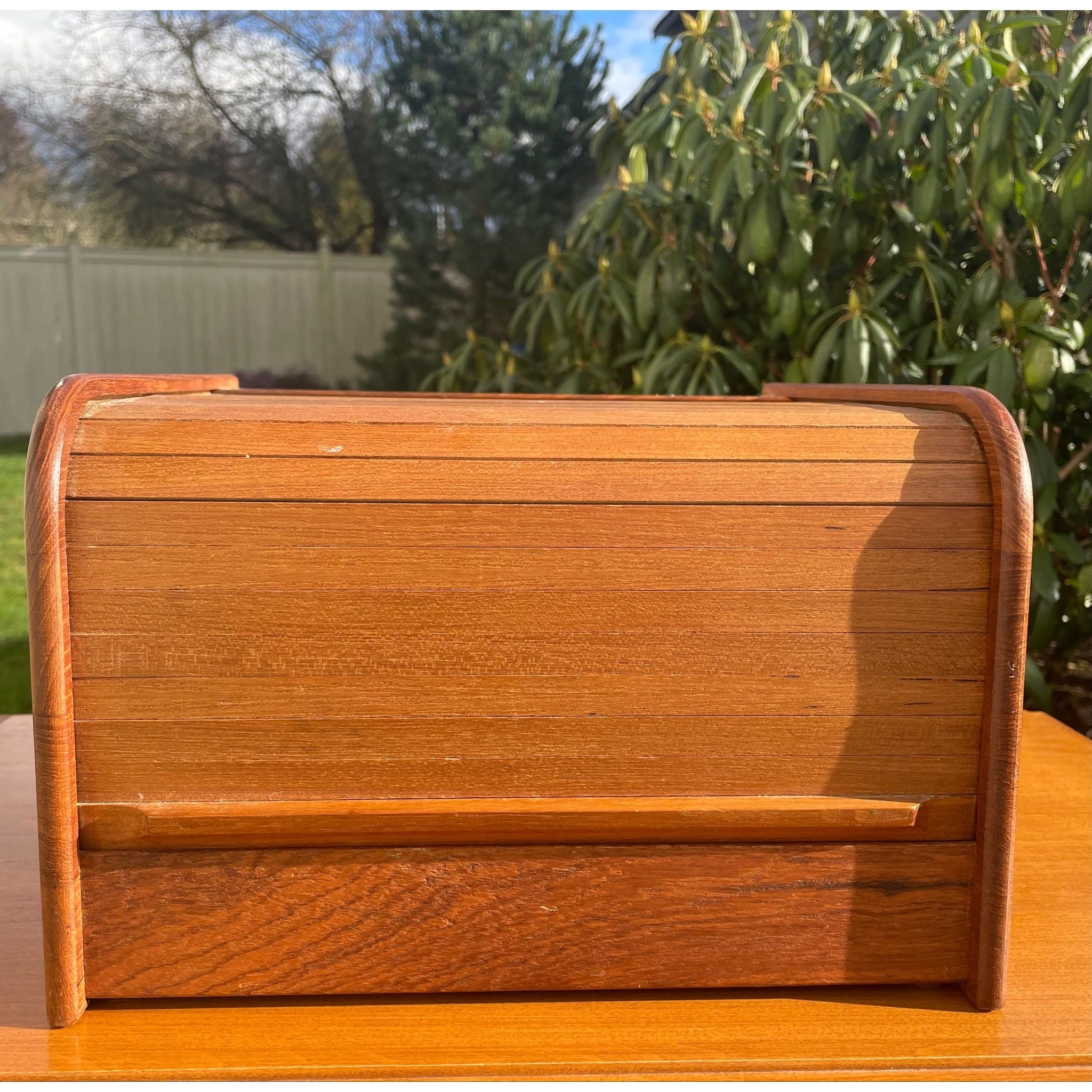 Teak-Tech Teak Tambour Roll Top Wood Storage Box Desk Organizer – Olde  Kitchen & Home