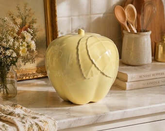 Vintage Treasure Craft Ceramic Cookie Jar - Yellow Lid - Faux Wood