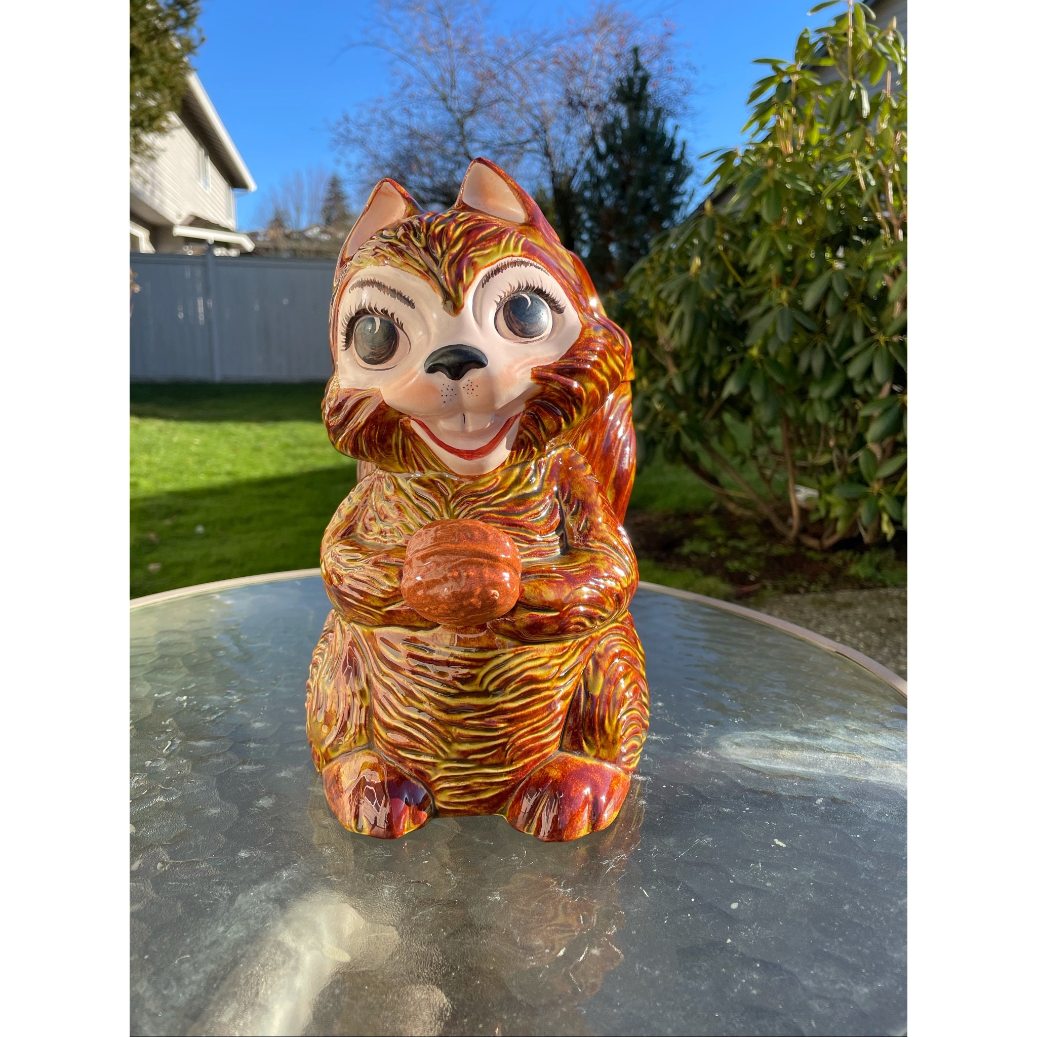 Arnel's 1960s Happy Bright Eye Squirrel Holding Nut Lidded Cookie