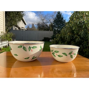 Rare Set of 2 Lenox American by Design Metalware & Enamel &quot;Holiday&quot; Nesting Serving Bowls By Lenox FAST SHIPPING