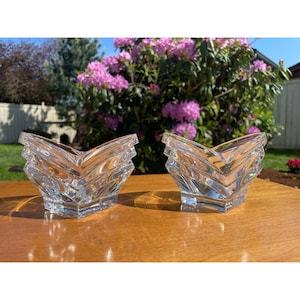Vintage MIKASA Deco Art Deco Style Heavy Lead Crystal Tiered Votive Candle Holder Set of 2 Giftware Made In Germany