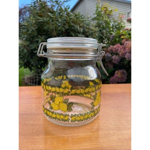 Vintage Bormioli Rocco Fido Clear Glass with Lemons Storage Jar Wire Bail 1 Litter Made In Italy