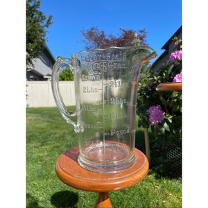 VTG Large Davis Baking Powder Pitcher Solid/Liquid/Glass Pitcher/Sugar Scale/Coffee/Gran/Sifted Flower/Pat. Ap&#39;d For Davis Baking Powder