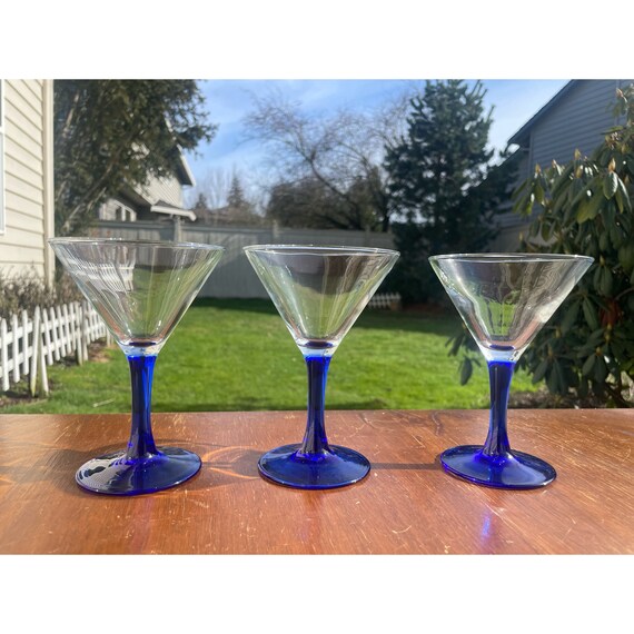 Vintage Cobalt Martini Glasses Set of 4 - Excellent Condition